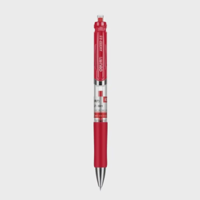 Gelinis rašiklis DELI S01, 0,5 mm, raudonas