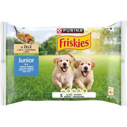 Purina Friskies Junior aszpikos válogatás nedves kutyaeledel 4 x 85 g (340 g)