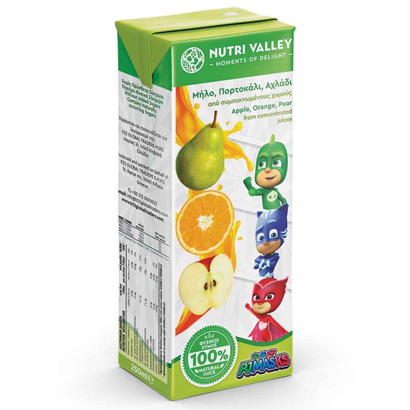 Nutri Valley PJ Masks 3 Φρούτα Μήλο Φράουλα Σταφίλι 250ml
