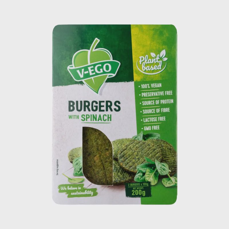 Veg. mėsainiai su špinat. V-EGO, šald., 200 g