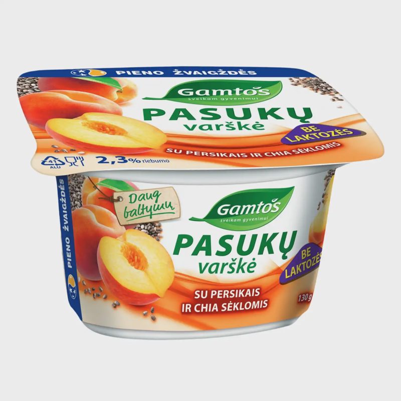 Pasukų varškė persik. GAMTOS, 2,3 %, 130 g