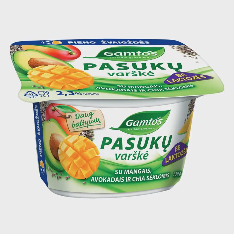 Pasukų varškė, mang., GAMTOS, 2,3 %, 130 g