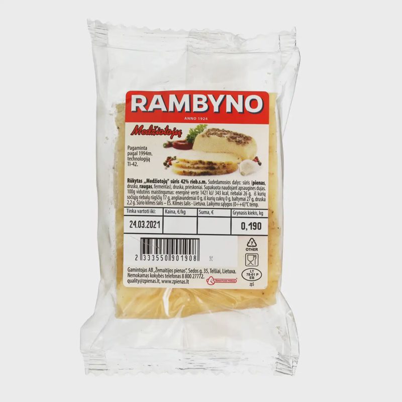 Rūk. RAMBYNO MEDŽIOTOJŲ sūris, 42% rieb., 1kg