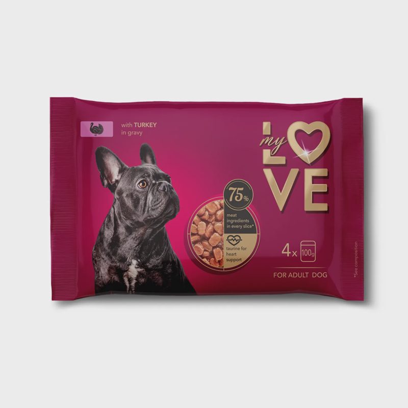 Šunų ėdalas su kalakutiena MY LOVE, 4 x 100 g