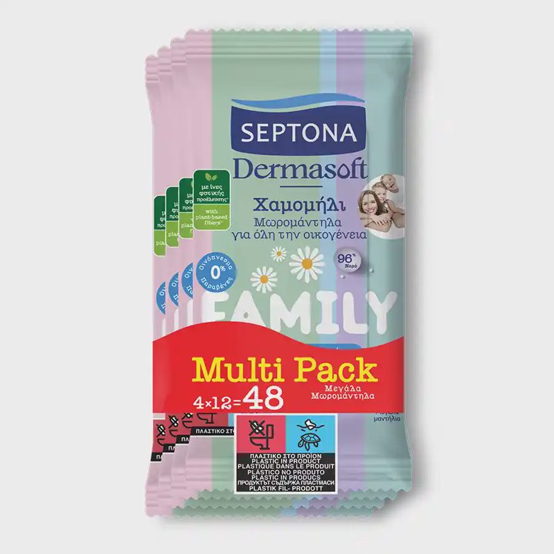 Septona Μωρομάντηλα Dermasoft Family 4x12τεμ