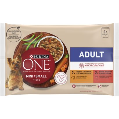 Purina One Mini Adult csirkével és marhával nedves kutyaeledel 4 x 85 g (340 g)