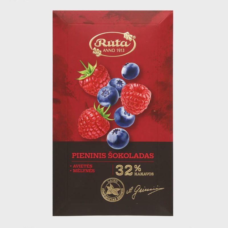 Pien. šokoladas su aviet. ir mėl. RŪTA, 90 g