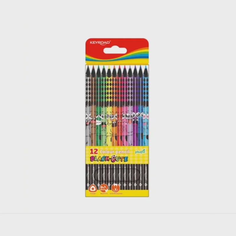 Spalvoti pieštukai KEYROAD BLACK-CUTE, 12 sp.