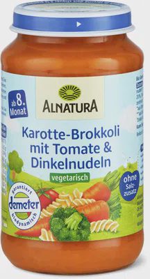 Alnatura Karotte, Brokkoli mit Tomate & Dinkelnudeln Brei ab 8. Monat