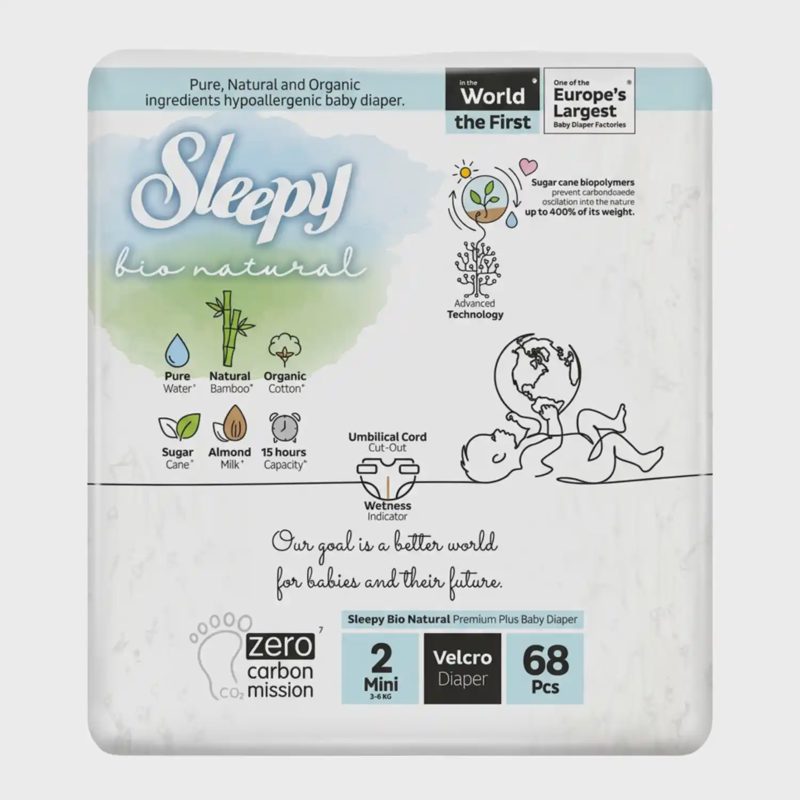 Sausk. SLEEPY BIO NAT.MINI, 3 - 6 kg, 68 vnt.