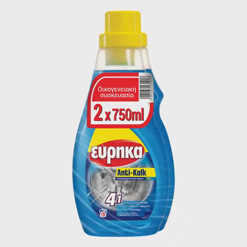 Εύρηκα Anti-Kalk Υγρό Gel Αποσκληρυντικό Νερού Πλυντηρίου Ρούχων Οικογενειακή Συσκευασία 2x750ml.