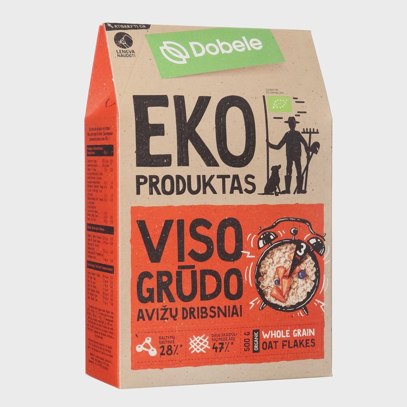 Ekol. pilno grūdo avižų dribsn. DOBELE, 500 g