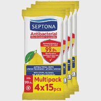 Septona Μαντίλια Αντιβακτηριδιακά Refresh Λεμόνι Multipuck 4x15τεμ