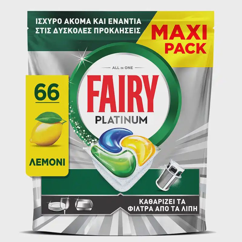 Fairy Platinum Κάψουλες Πλυντηρίου Πιάτων Λεμόνι XXL 66τεμ.