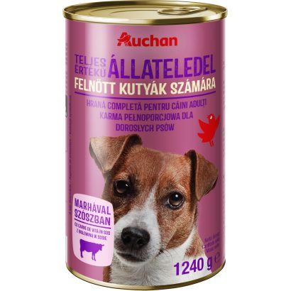 Auchan Kedvenc teljes értékű állateledel felnőtt kutyák számára, marha 1240 g