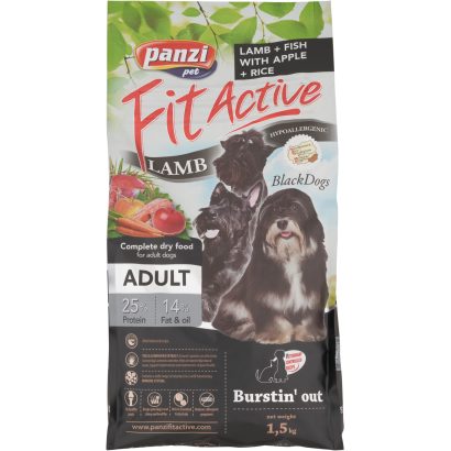 Panzi Fit Active Hypoallergenic teljesértékű szárazeledel fekete szőrű felnőtt kutyák számára 1,5 kg