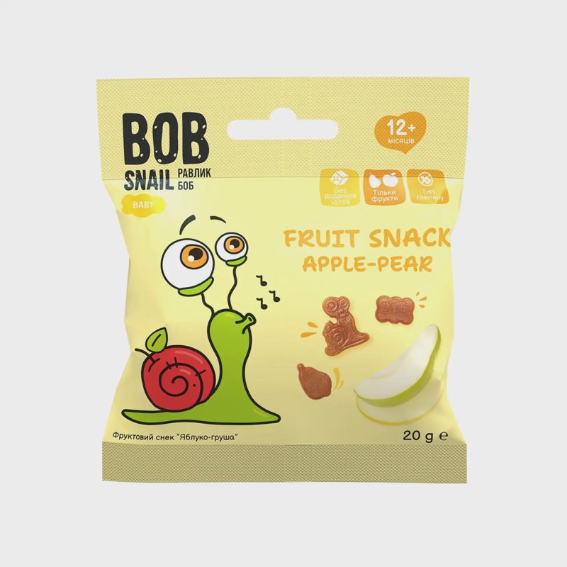 Obuolių kriaušių užkandis BOB SNAIL, 20 g