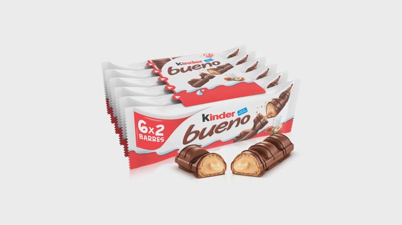 Fines gaufrettes chocolat fourrées lait noisettes KINDER Bueno, 6x2barres, 258g