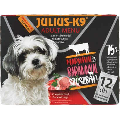 Julius-K9 teljes értékű állateledel felnőtt kutyák számára marhával báránnyal szószban 12 x 100 g