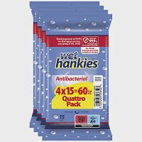 Wet Hankies Υγρά Μαντηλάκια Αντιβακτηριδιακά 4x15τεμ