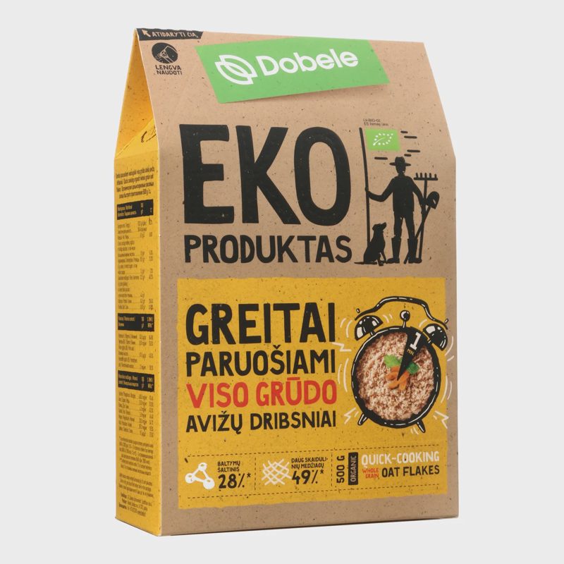 Ekologiški avižų dribsniai DOBELE, 500 g