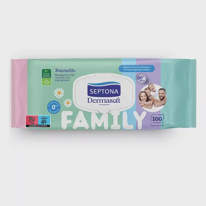 Septona Dermasoft Family Μωρομάντηλα Με Καπάκι 100τεμ.