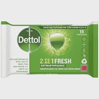 Dettol Πανάκια Προσωπικής Υγιεινής Χεριών Επιφανειών 2σε1 15τεμ
