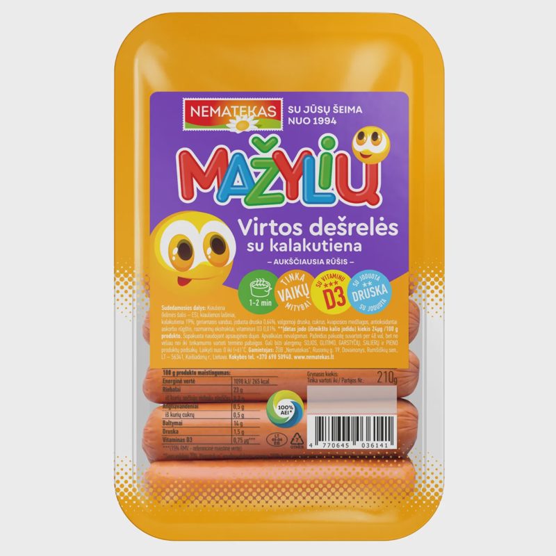 Virtos MAŽYLIŲ dešrelės su kalakut.,210g