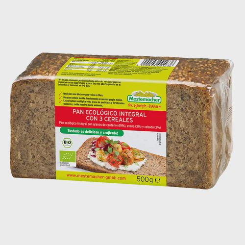 MESTEMACHER Pan ecológico integral con 3 cereales 500 g.