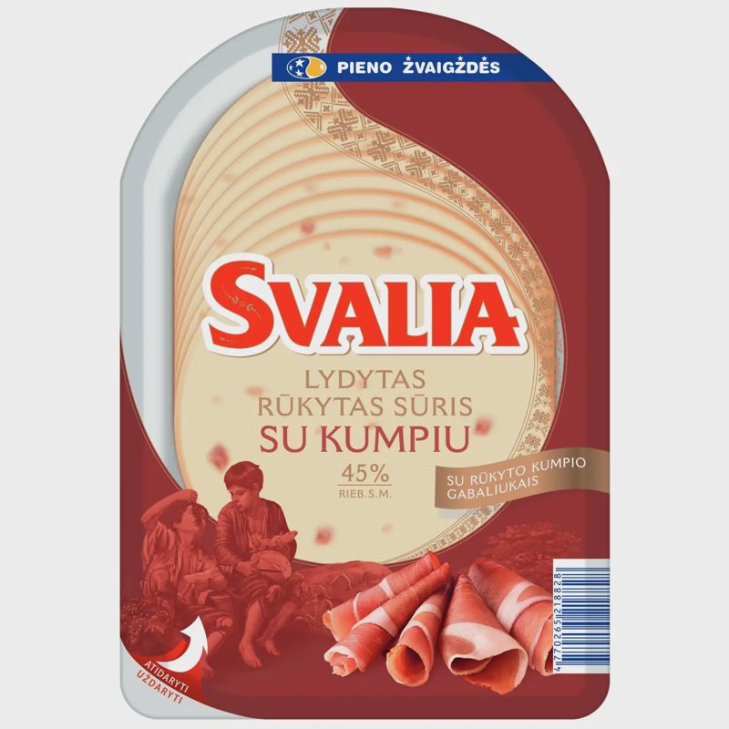 Lyd. rūk. sūris su kumpiu SVALIA, 45 %, 150 g