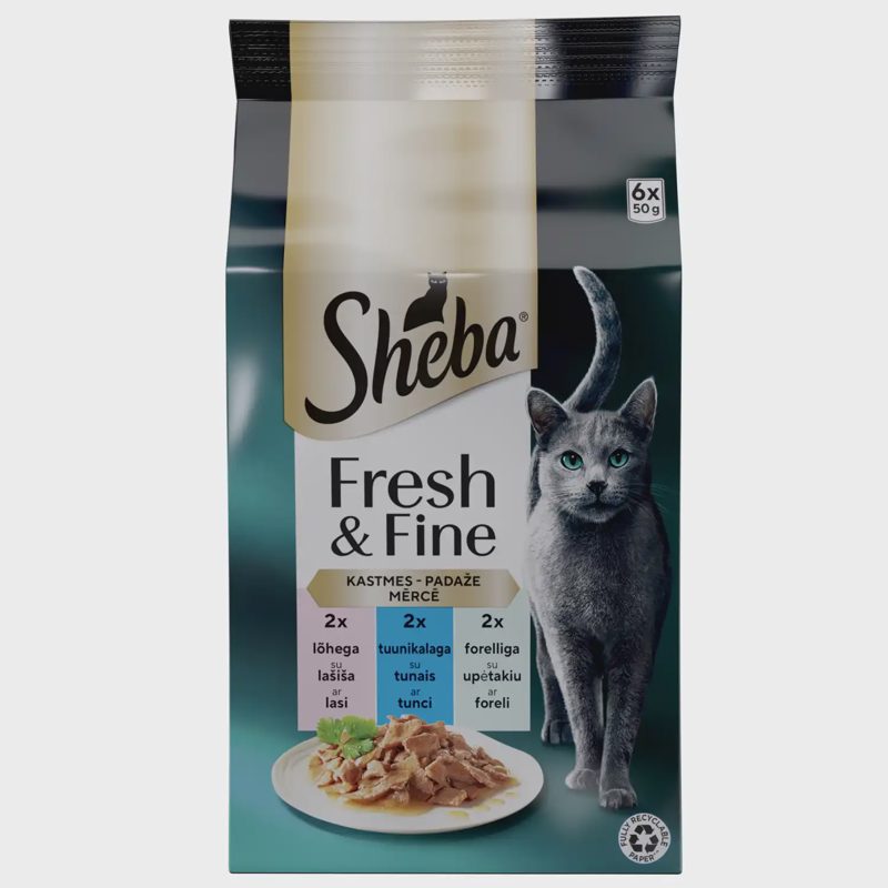 Kačių ėdalas SHEBA MINI su žuvimi, 6 x 50 g