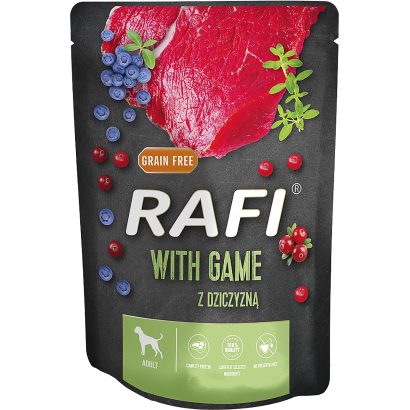 Rafi kutya pástétom vad, vörös- és kék áfonyával alutasak 300g
