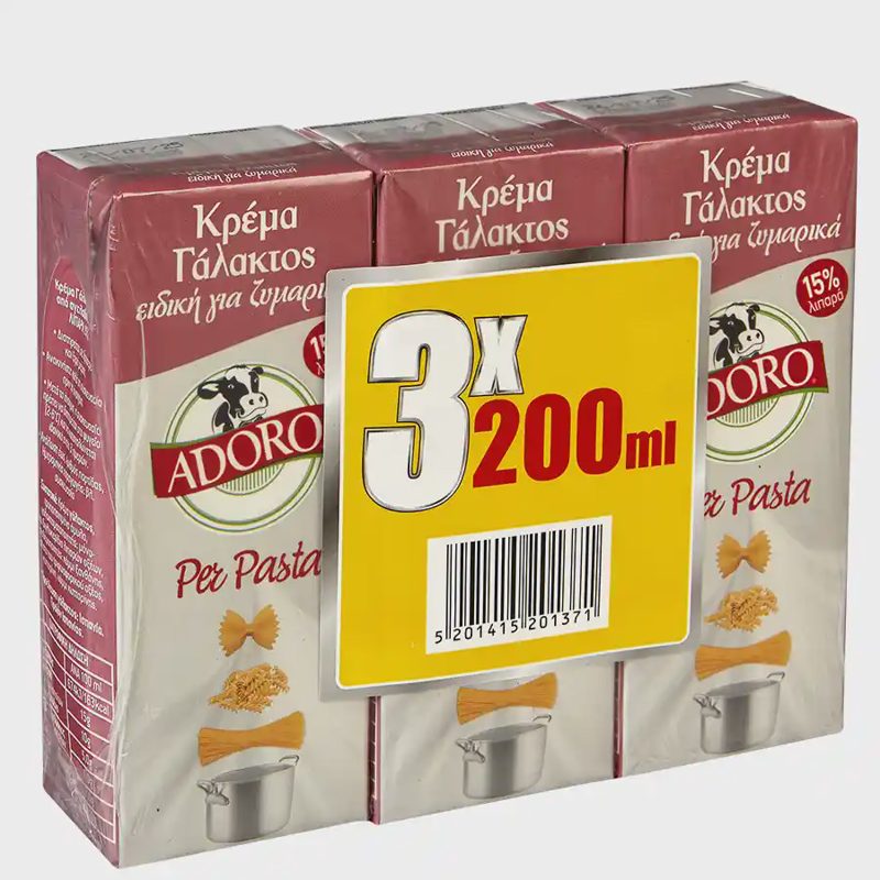 Adoro Per Pasta Κρέμα Γάλακτος 3x200ml