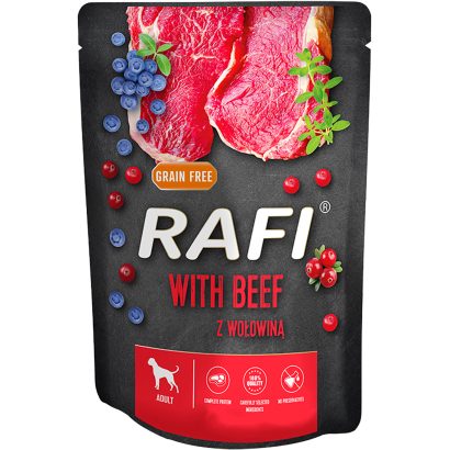 Rafi kutya pástétom marha, vörös- és kék áfonyával alutasakban 300 g