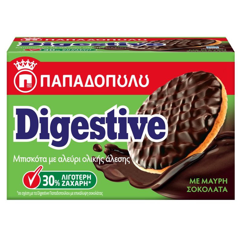 Παπαδοπούλου Digestive Με Επικάλυψη Σοκολάτας 30% Λιγότερη Ζάχαρη 200gr