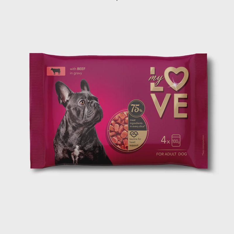 Šunų ėdalas su jautiena MY LOVE, 4 x 100 g