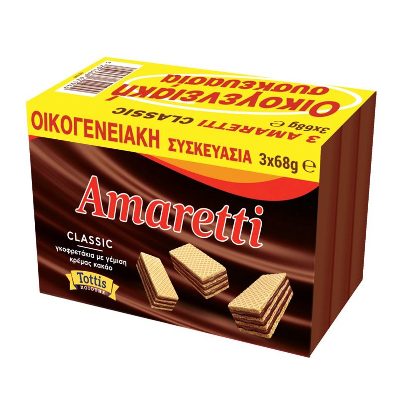 Amaretti Γκοφρέτα Με Κρέμα Κακάο 3x68gr