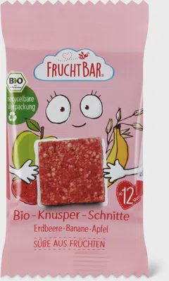 Fruchtbar Erdbeere, Banane & Apfel Knusper Schnitte ab 12 Monaten