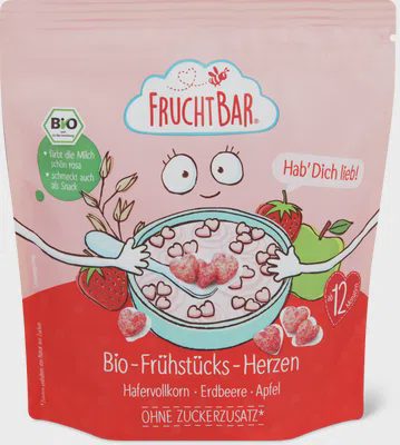 Fruchtbar Frühstücksherzen Hafer, Erdbeere Apfel ab 12 Monaten