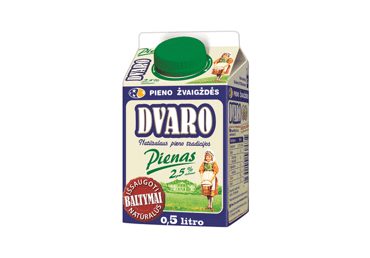 DVARO pienas, 2,5 % rieb., 0,5 l