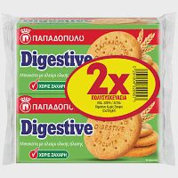 Παπαδοπούλου Digestive Μπισκότα Χωρίς Ζάχαρη 2x250gr