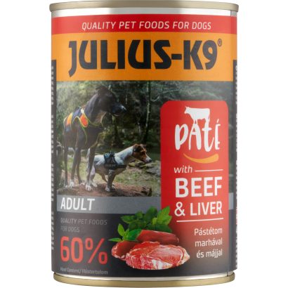 Julius-K9 teljes értékű állateledel felnőtt kutyák számára pástétom marhával és májjal 400 g
