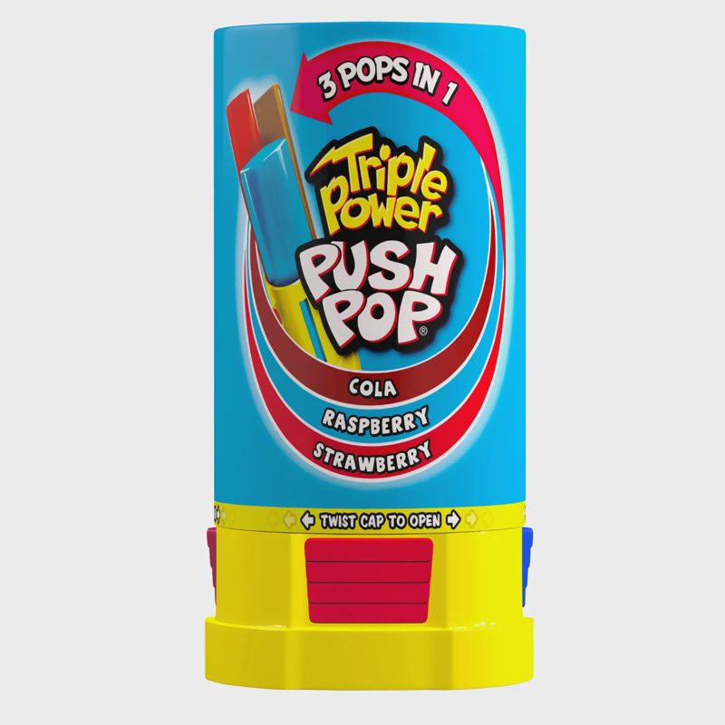 Karamelė BAZOOKA TRIPLE POWER PUSH POP, 34 g