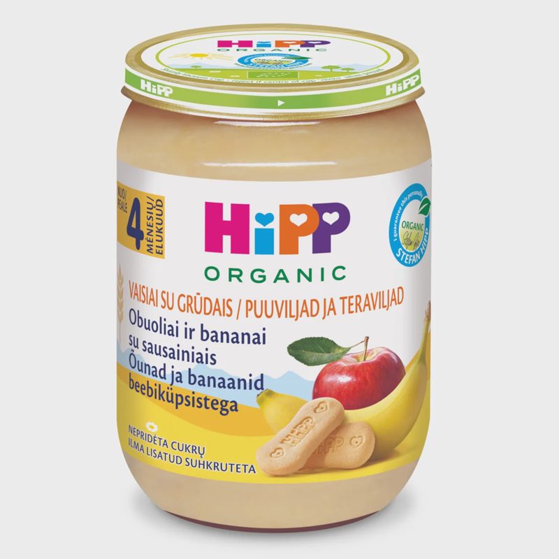 Ekol. obuol. ban. tyrė HIPP BIO, 4 mėn, 190 g