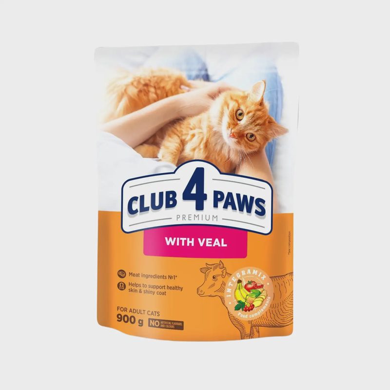 Pašaras katėms su veršiena CLUB4PAWS, 0,9 kg