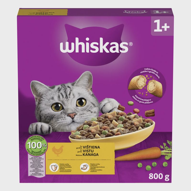 Kačių ėdalas su vištiena WHISKAS ADULT, 800 g