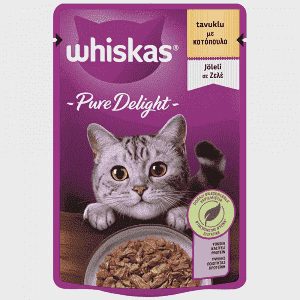 Whiskas Pure Delight Adult Υγρή Τροφή Γάτας Κοτόπουλο Σε Ζελέ 85gr