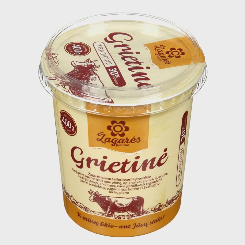 Tradicinė grietinė ŽAGARĖS PIENINĖ, 30%, 400g