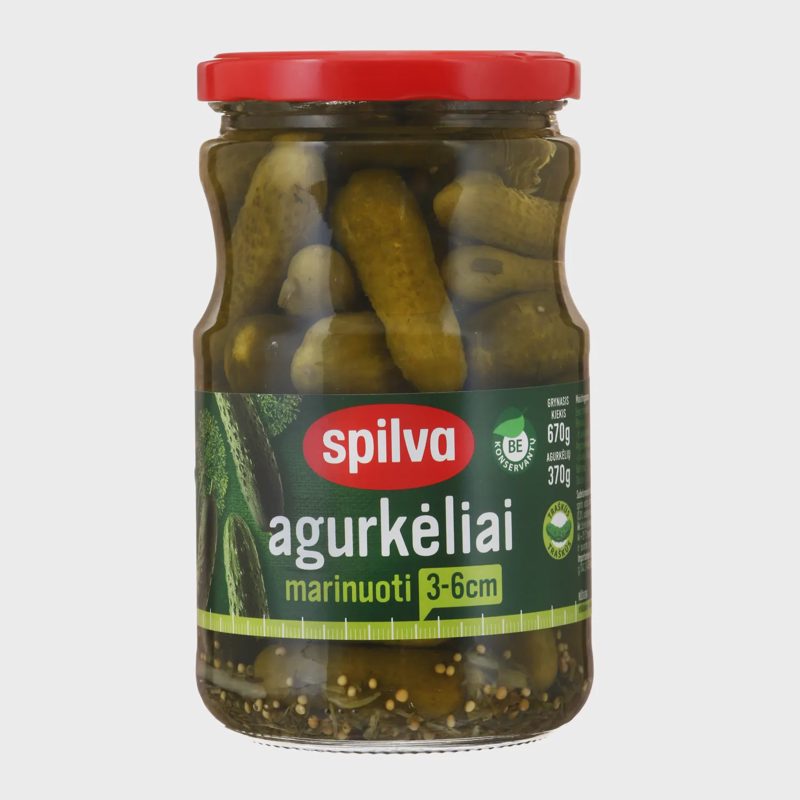 Marinuoti agurkėliai SPILVA, 670 g / 370 g