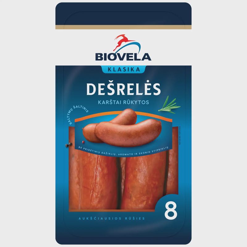 Karštai rūkytos BIOVELOS dešrelės, a. r., 570